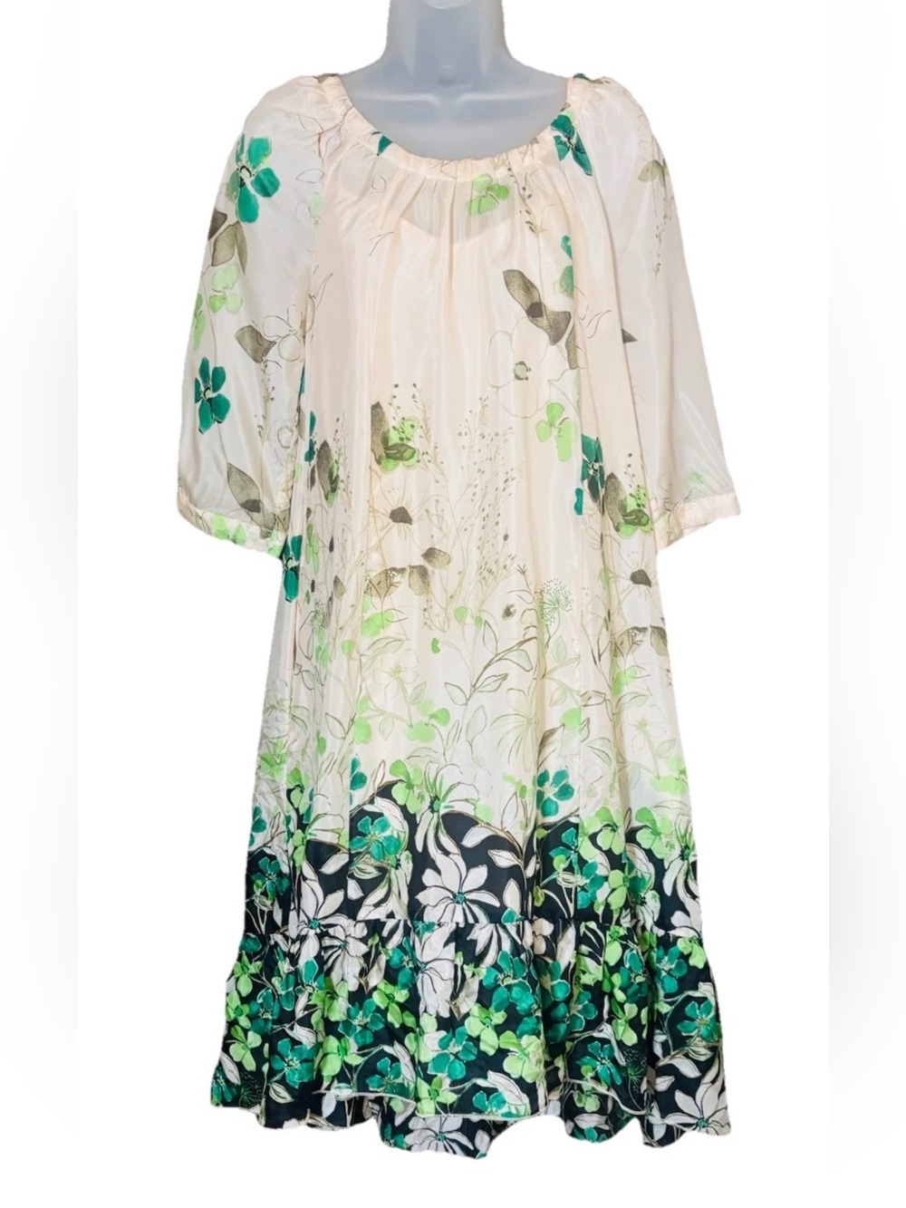 Anthropologie Vanessa Virginia Size S Rainforest 100% SILK Dress Green Floral - Picture 3 of 12